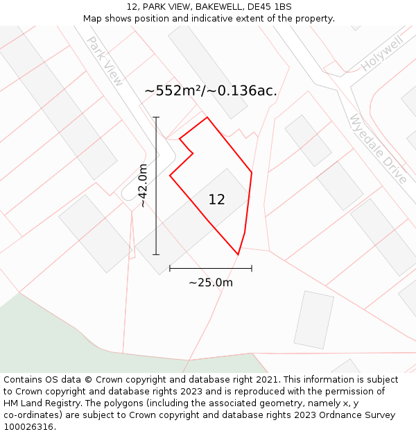 12, PARK VIEW, BAKEWELL, DE45 1BS: Plot and title map