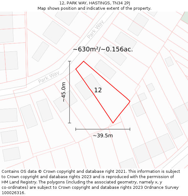 12, PARK WAY, HASTINGS, TN34 2PJ: Plot and title map