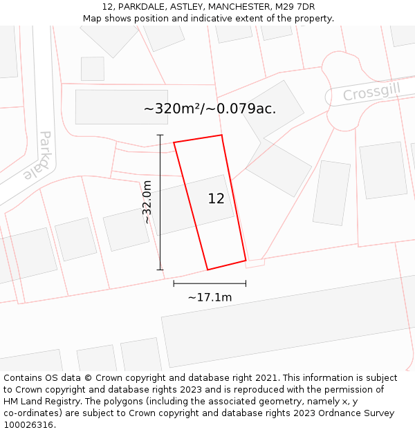 12, PARKDALE, ASTLEY, MANCHESTER, M29 7DR: Plot and title map