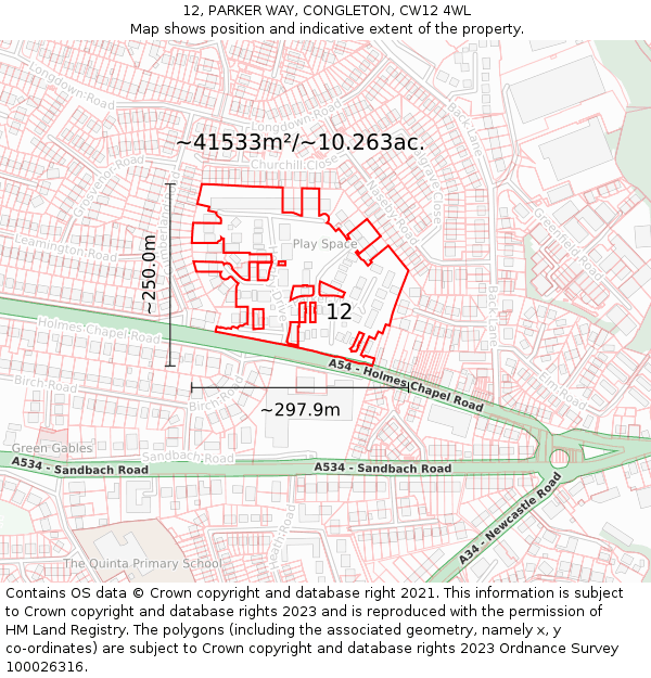 12, PARKER WAY, CONGLETON, CW12 4WL: Plot and title map