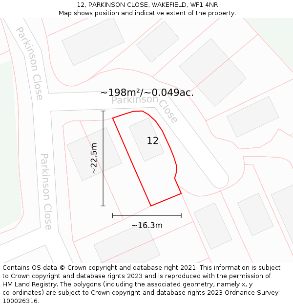 12, PARKINSON CLOSE, WAKEFIELD, WF1 4NR: Plot and title map