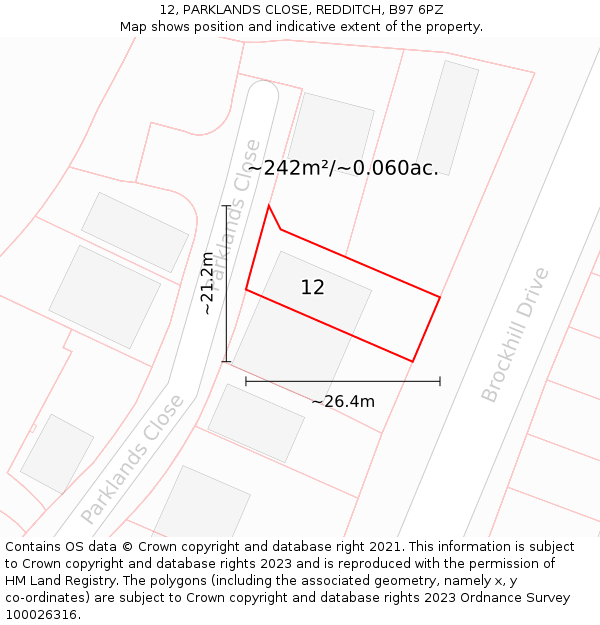12, PARKLANDS CLOSE, REDDITCH, B97 6PZ: Plot and title map