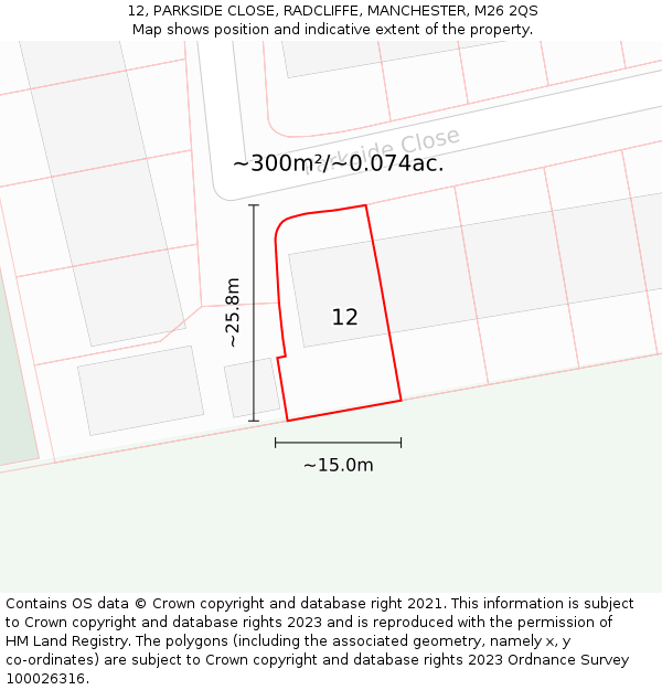 12, PARKSIDE CLOSE, RADCLIFFE, MANCHESTER, M26 2QS: Plot and title map