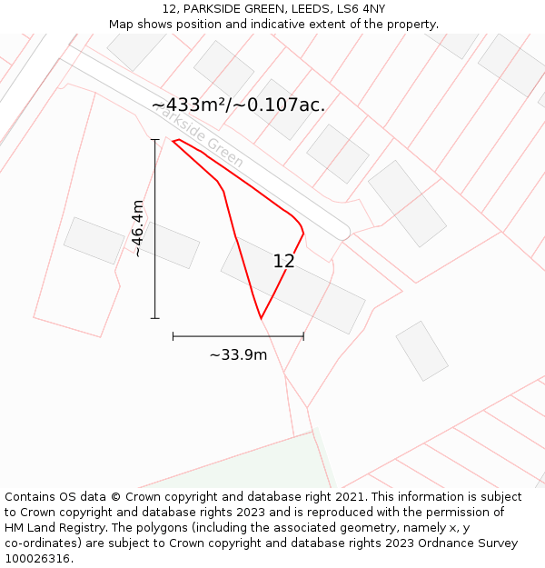 12, PARKSIDE GREEN, LEEDS, LS6 4NY: Plot and title map