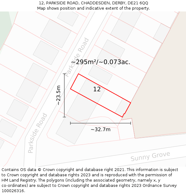 12, PARKSIDE ROAD, CHADDESDEN, DERBY, DE21 6QQ: Plot and title map