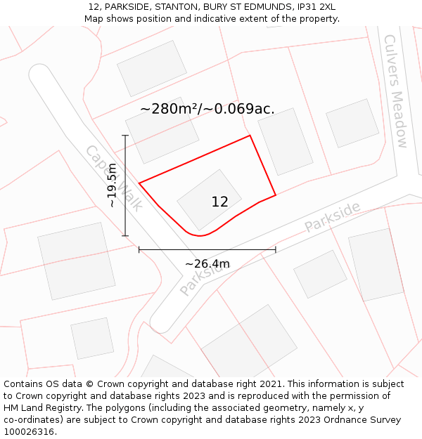 12, PARKSIDE, STANTON, BURY ST EDMUNDS, IP31 2XL: Plot and title map