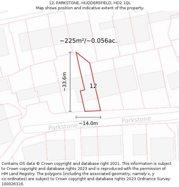 12, PARKSTONE, HUDDERSFIELD, HD2 1QL: Plot and title map