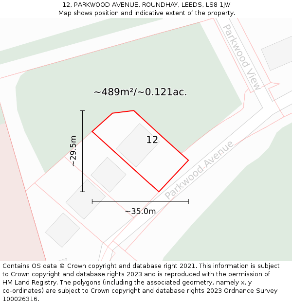 12, PARKWOOD AVENUE, ROUNDHAY, LEEDS, LS8 1JW: Plot and title map