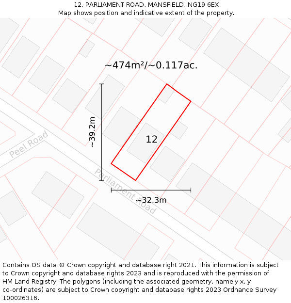 12, PARLIAMENT ROAD, MANSFIELD, NG19 6EX: Plot and title map