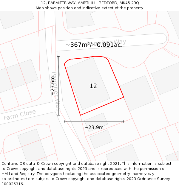 12, PARMITER WAY, AMPTHILL, BEDFORD, MK45 2RQ: Plot and title map