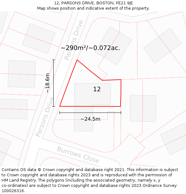 12, PARSONS DRIVE, BOSTON, PE21 9JE: Plot and title map