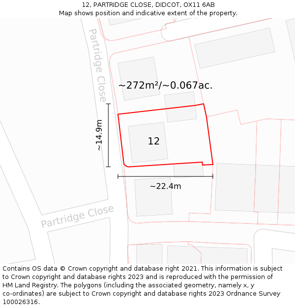 12, PARTRIDGE CLOSE, DIDCOT, OX11 6AB: Plot and title map