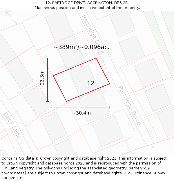 12, PARTRIDGE DRIVE, ACCRINGTON, BB5 2RL: Plot and title map
