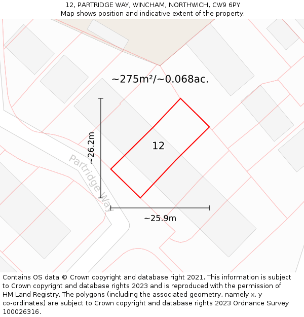 12, PARTRIDGE WAY, WINCHAM, NORTHWICH, CW9 6PY: Plot and title map