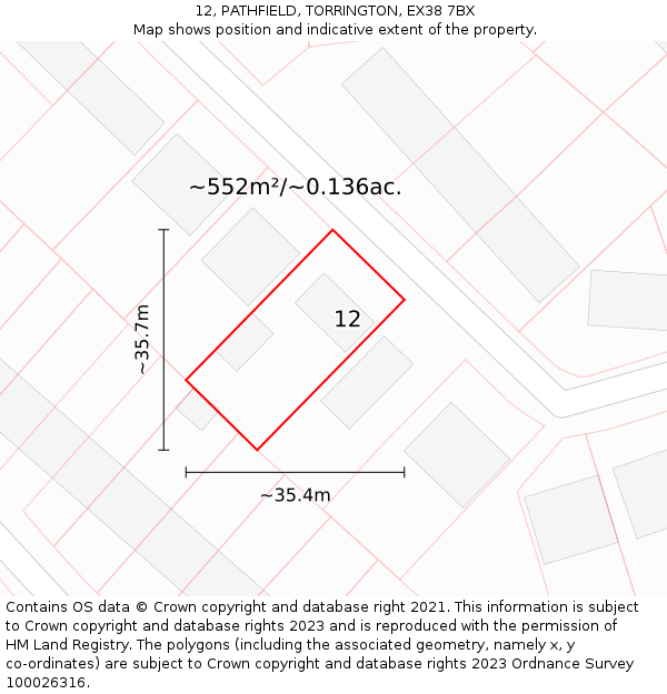 12, PATHFIELD, TORRINGTON, EX38 7BX: Plot and title map