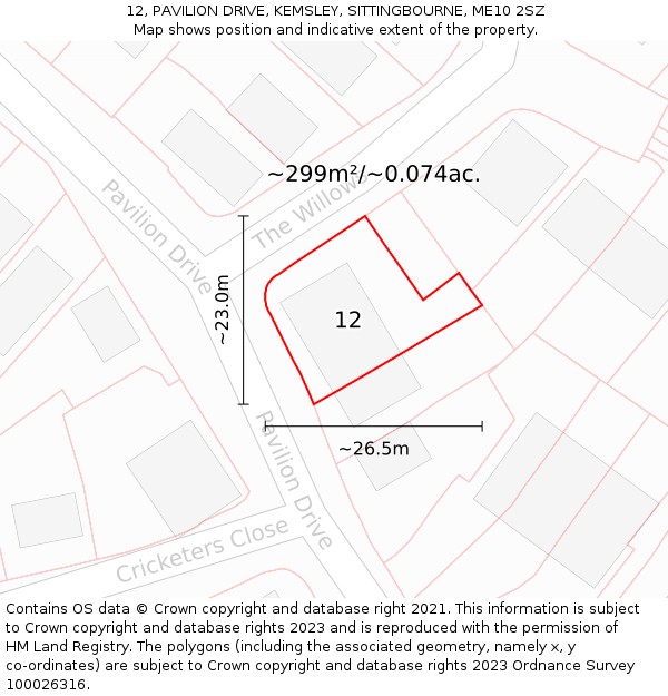 12, PAVILION DRIVE, KEMSLEY, SITTINGBOURNE, ME10 2SZ: Plot and title map