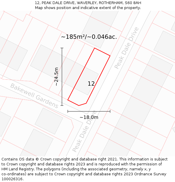 12, PEAK DALE DRIVE, WAVERLEY, ROTHERHAM, S60 8AH: Plot and title map