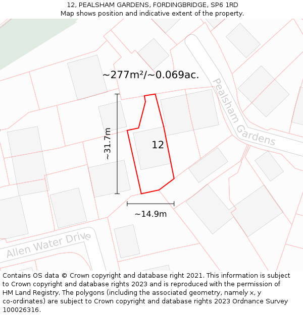 12, PEALSHAM GARDENS, FORDINGBRIDGE, SP6 1RD: Plot and title map