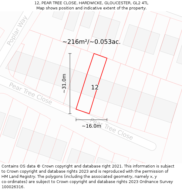 12, PEAR TREE CLOSE, HARDWICKE, GLOUCESTER, GL2 4TL: Plot and title map