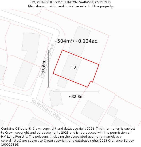 12, PEBWORTH DRIVE, HATTON, WARWICK, CV35 7UD: Plot and title map