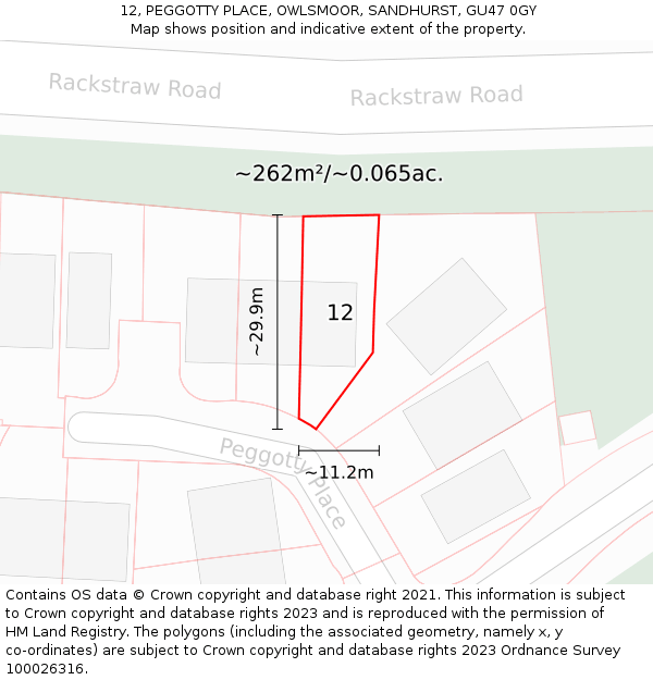 12, PEGGOTTY PLACE, OWLSMOOR, SANDHURST, GU47 0GY: Plot and title map