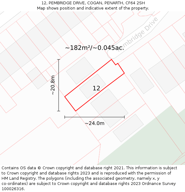 12, PEMBRIDGE DRIVE, COGAN, PENARTH, CF64 2SH: Plot and title map