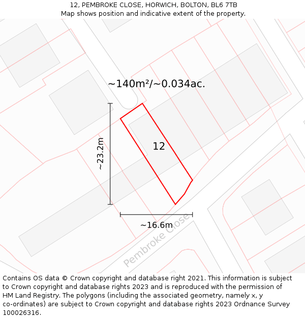 12, PEMBROKE CLOSE, HORWICH, BOLTON, BL6 7TB: Plot and title map