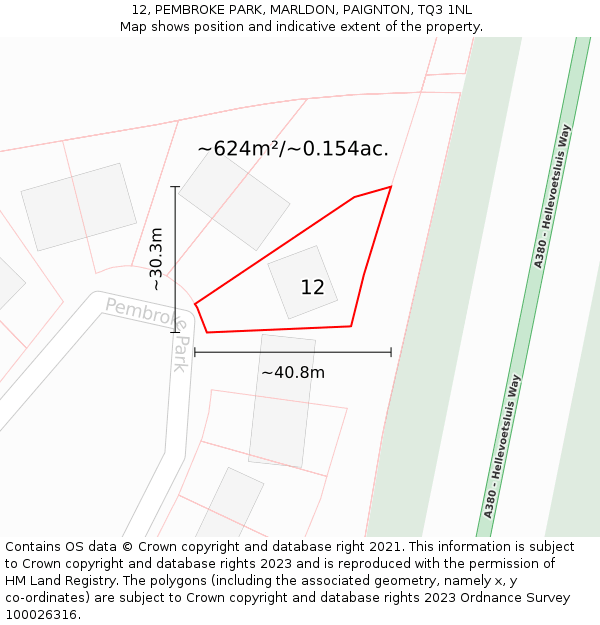 12, PEMBROKE PARK, MARLDON, PAIGNTON, TQ3 1NL: Plot and title map