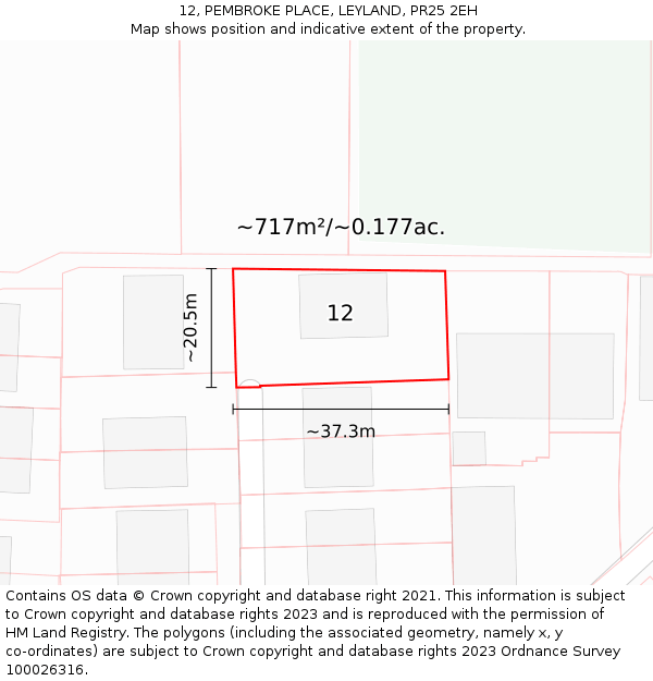12, PEMBROKE PLACE, LEYLAND, PR25 2EH: Plot and title map