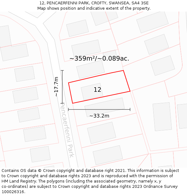 12, PENCAERFENNI PARK, CROFTY, SWANSEA, SA4 3SE: Plot and title map