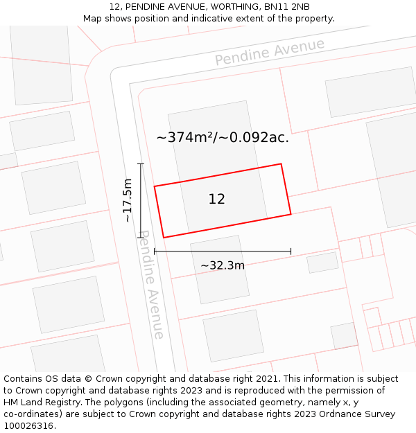 12, PENDINE AVENUE, WORTHING, BN11 2NB: Plot and title map