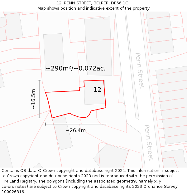 12, PENN STREET, BELPER, DE56 1GH: Plot and title map