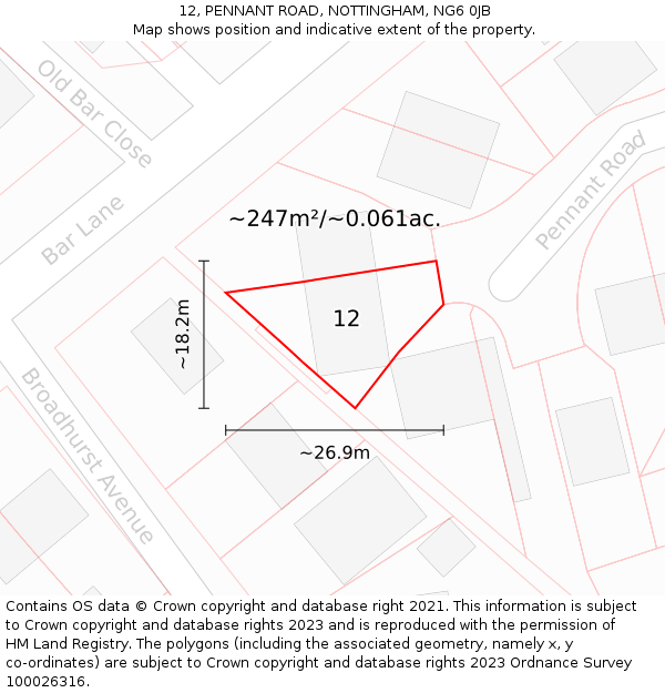 12, PENNANT ROAD, NOTTINGHAM, NG6 0JB: Plot and title map
