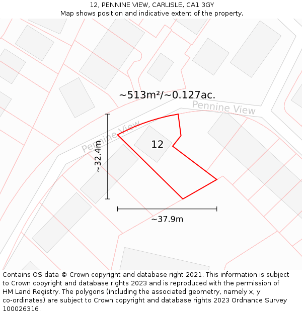 12, PENNINE VIEW, CARLISLE, CA1 3GY: Plot and title map