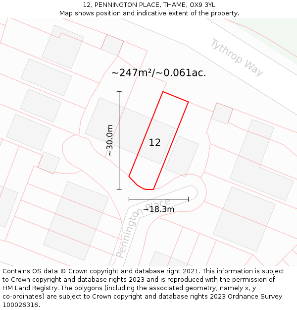 12, PENNINGTON PLACE, THAME, OX9 3YL: Plot and title map