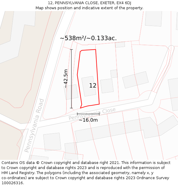 12, PENNSYLVANIA CLOSE, EXETER, EX4 6DJ: Plot and title map