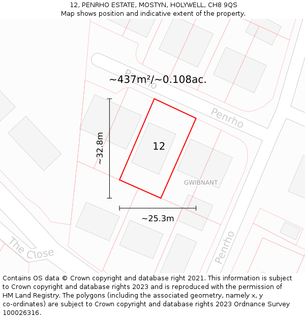 12, PENRHO ESTATE, MOSTYN, HOLYWELL, CH8 9QS: Plot and title map