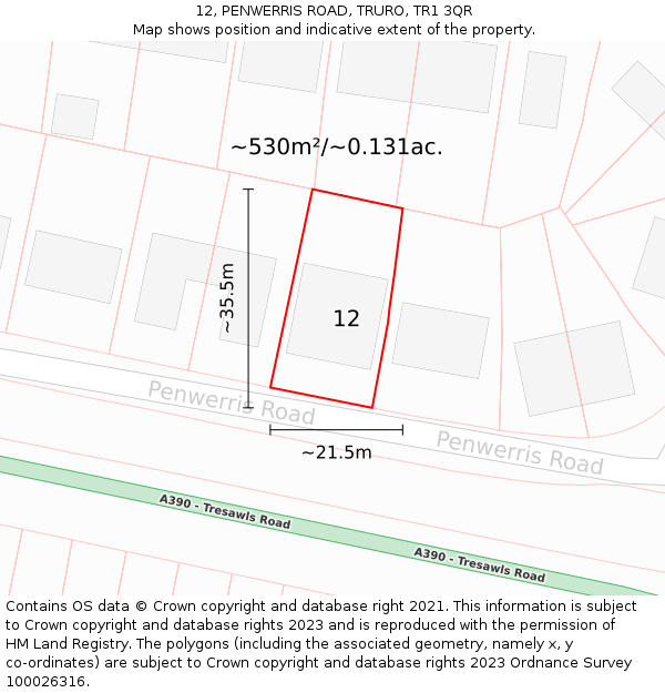12, PENWERRIS ROAD, TRURO, TR1 3QR: Plot and title map
