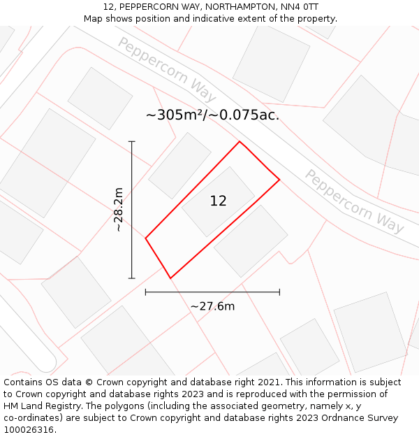 12, PEPPERCORN WAY, NORTHAMPTON, NN4 0TT: Plot and title map