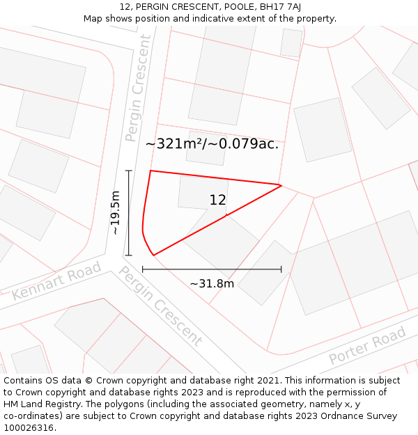 12, PERGIN CRESCENT, POOLE, BH17 7AJ: Plot and title map