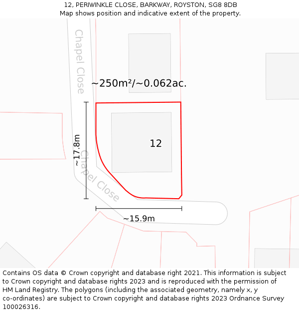 12, PERIWINKLE CLOSE, BARKWAY, ROYSTON, SG8 8DB: Plot and title map