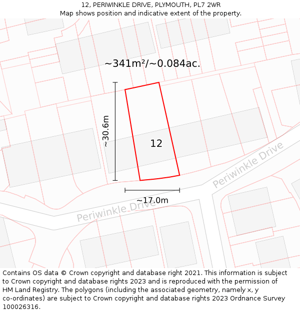 12, PERIWINKLE DRIVE, PLYMOUTH, PL7 2WR: Plot and title map