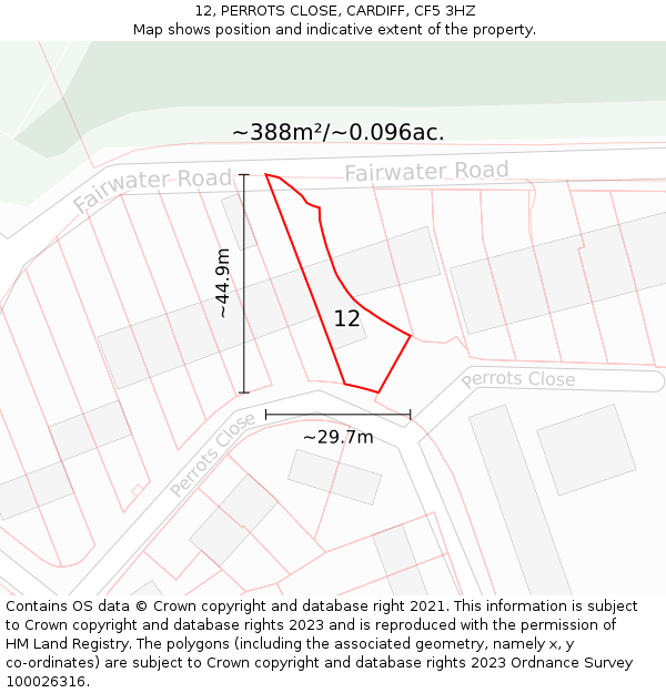 12, PERROTS CLOSE, CARDIFF, CF5 3HZ: Plot and title map