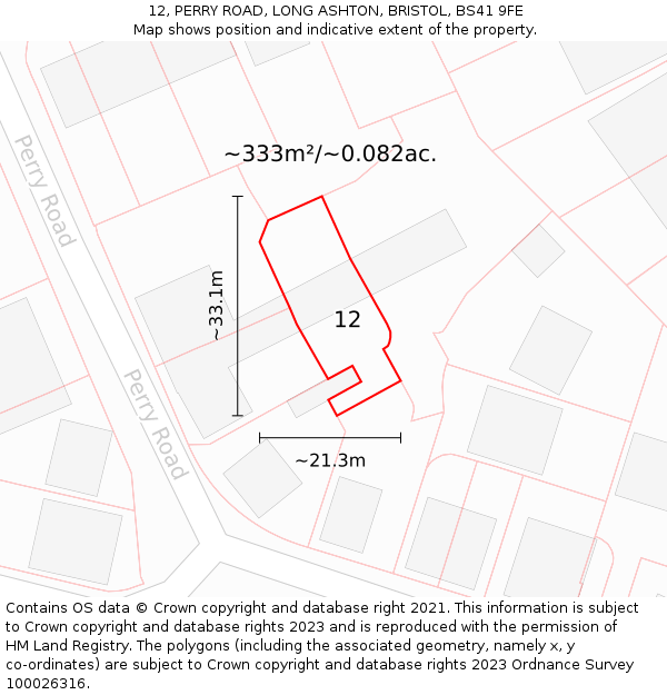 12, PERRY ROAD, LONG ASHTON, BRISTOL, BS41 9FE: Plot and title map