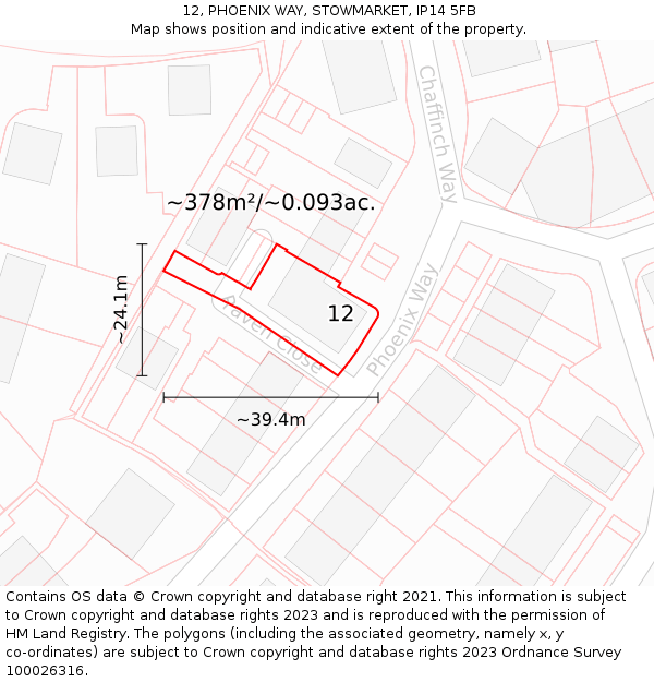 12, PHOENIX WAY, STOWMARKET, IP14 5FB: Plot and title map