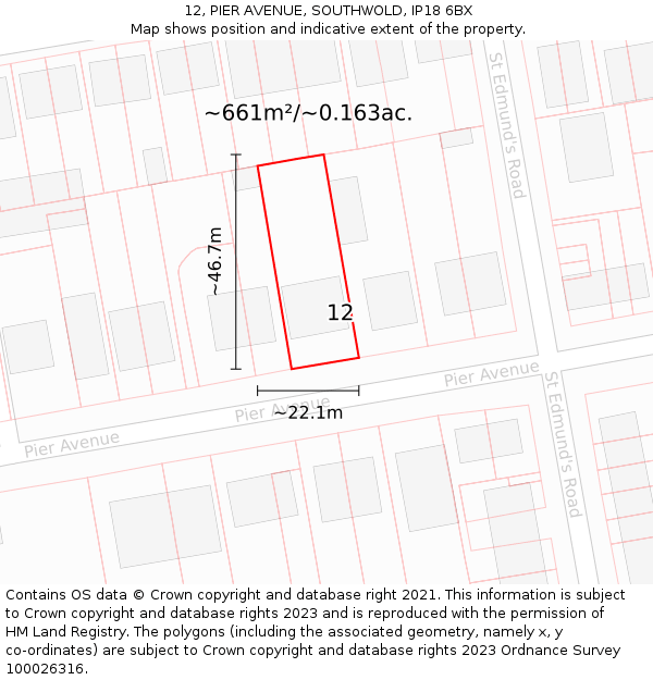 12, PIER AVENUE, SOUTHWOLD, IP18 6BX: Plot and title map