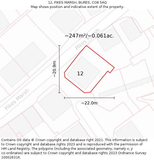 12, PIKES MARSH, BURES, CO8 5AQ: Plot and title map