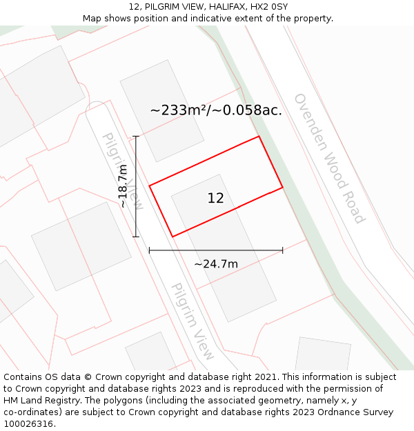 12, PILGRIM VIEW, HALIFAX, HX2 0SY: Plot and title map