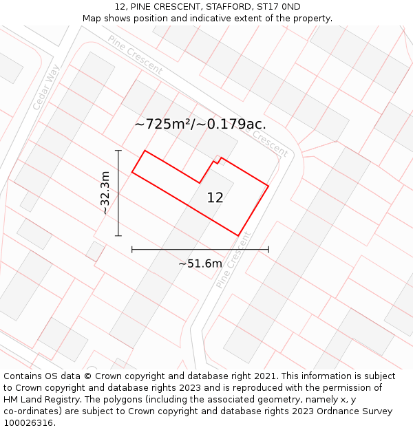 12, PINE CRESCENT, STAFFORD, ST17 0ND: Plot and title map