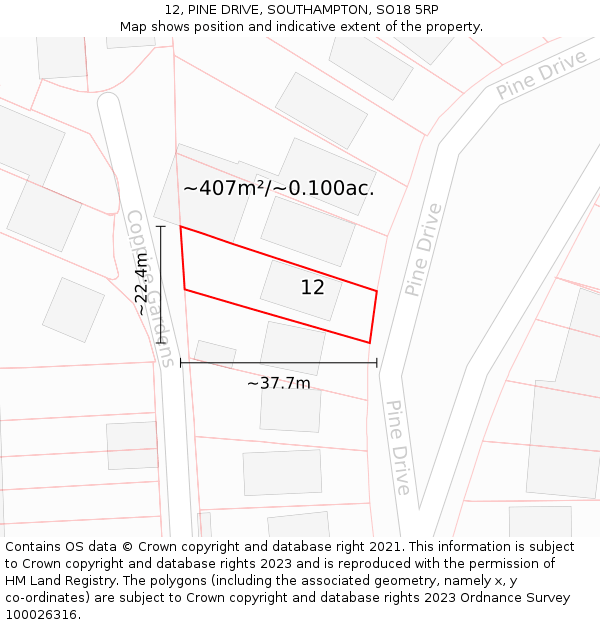12, PINE DRIVE, SOUTHAMPTON, SO18 5RP: Plot and title map